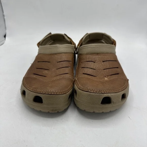 Crocs Yukon Vista Clogs Khaki Brown Leather Slip On Adjustable Men's 12 - Picture 2 of 8